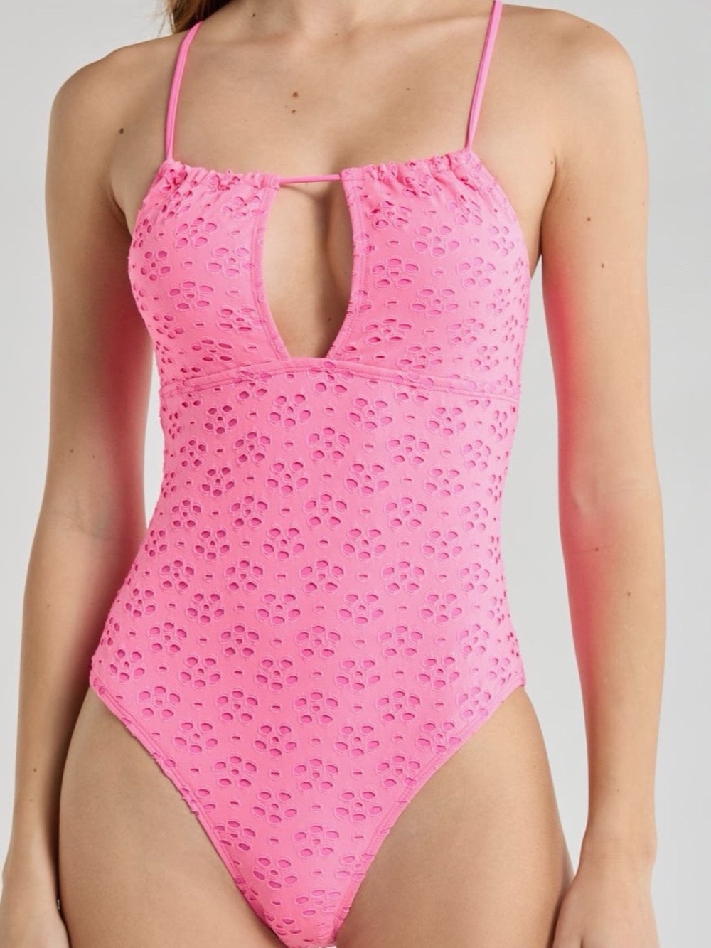 Betsey Johnson Sugar Plum ( pink) Eyelet Cut Out One Piece Swimsuit Size L NWT - Picture 3 of 9